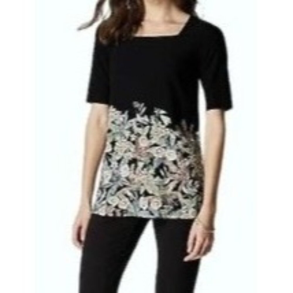 J. Jill Wearever Collection Womens Floral Tunic Top Black‎ Size Small
